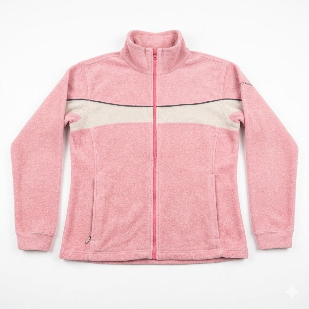 Columbia Women's Large Pink Fleece‎ Jacket Interchange Full Zip Stripe WL6141